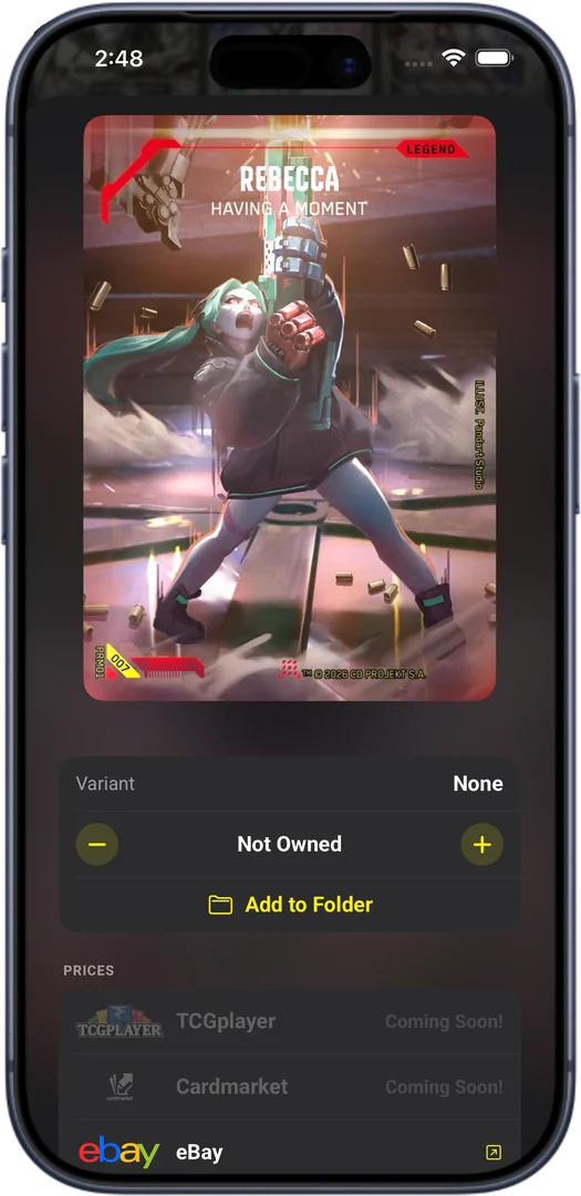 Card details and prices