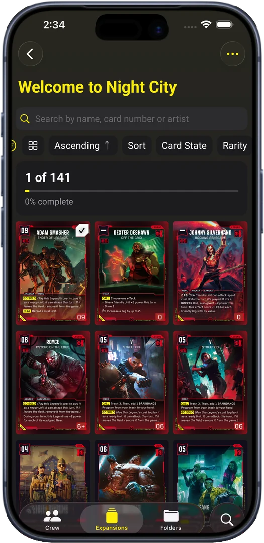 Cards in a set